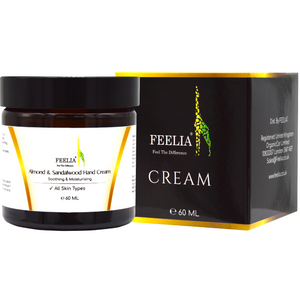 feelia Almond & Sandalwood Hand Cream jar and packaging