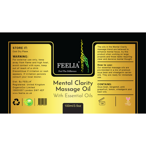 Mental Clarity massage oil 100ml,  label