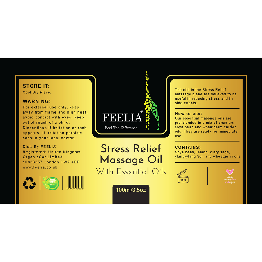 Stress Relief Natural Massage Oil - 100ml - Feelia