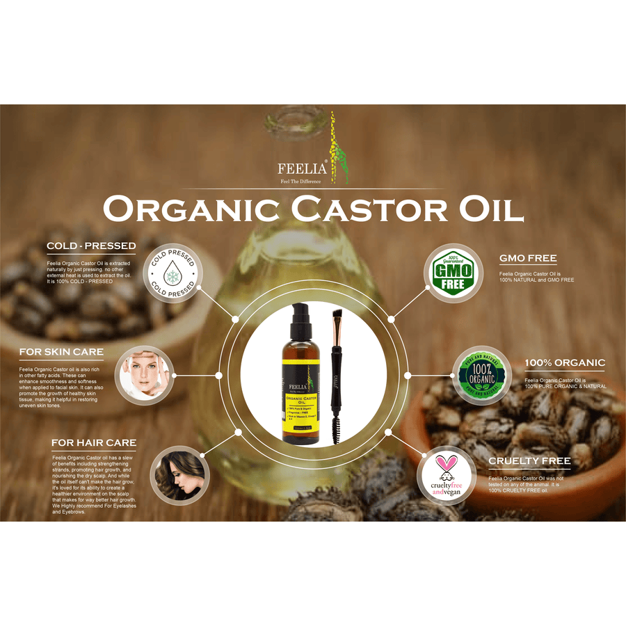 Organic Castor Oil - Cold Pressed - 100ml - Feelia