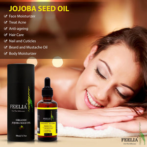 Organic Jojoba Seed Oil - Cold Pressed - 50ml - Feelia